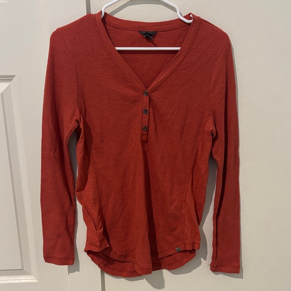 Eddie Bauer Women's Red Henley Long Sleeve Top